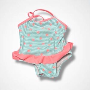 Peach Print Turquoise Baby Swimsuit